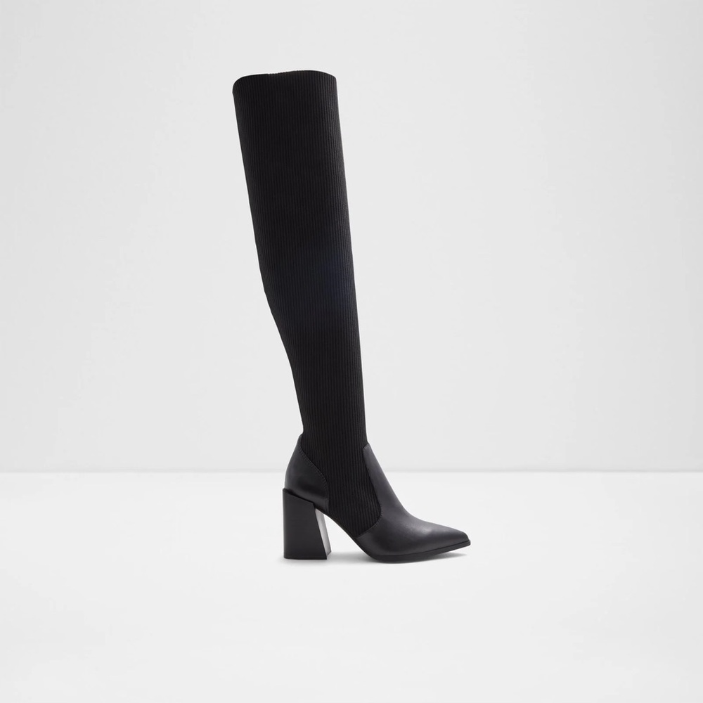 ALDO Flex Ganini Black Over The Knee Pointed Toe Chunky Heel Boots